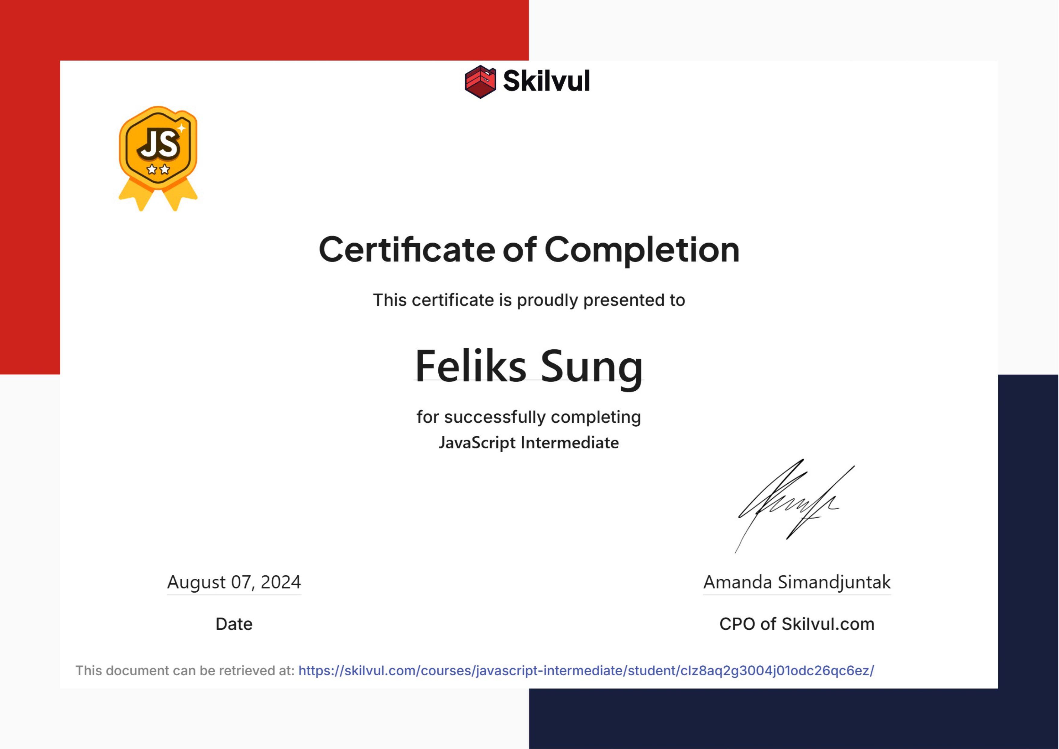 JavaScript Intermediate Certificate
